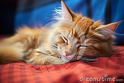 Maine Coon red kitten naps, a portrait of adorable tranquility Stock Photo