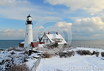 Maine Lighthouse in winter Stock Photo