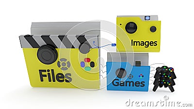 MainFolder bonded to images and games, 3d rendering Stock Photo