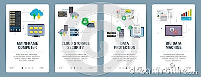 Mainframe computer, cloud storage security, data protection, big data machine Vector Illustration