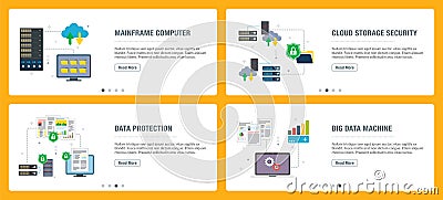 Mainframe computer, cloud storage security, data protection, big data machine Vector Illustration