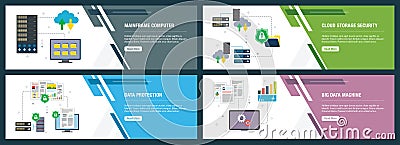 Mainframe computer, cloud storage security, data protection, big data machine Vector Illustration