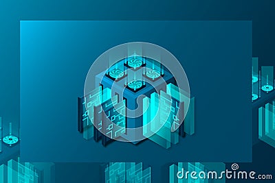 Mainframe, powered server, data center, cloud data storage isometric vector illustration Vector Illustration