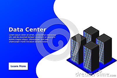 Mainframe, powered server, high technology concept, data center, cloud data storage isometric Vector Illustration