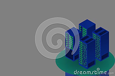 Mainframe, powered server, high technology concept, data center, cloud data storage isometric Vector Illustration