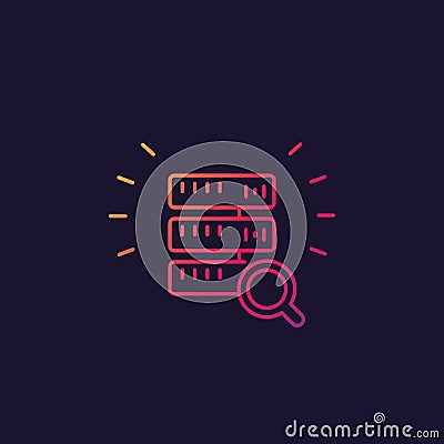 Mainframe, server search vector line icon Vector Illustration