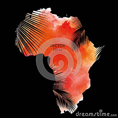 Mainland Africa with palm leaf texture. Vector illustration. Textured vector map of Africa. Tribal background. Abstract Background Vector Illustration