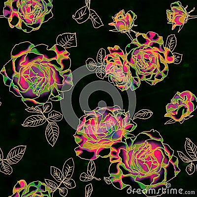Rainbow shades stylized bouquet roses seamless pattern Stock Photo