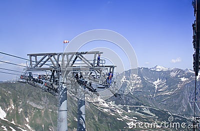 Maintenance of the Cableway lift in the Austrian m Editorial Stock Photo