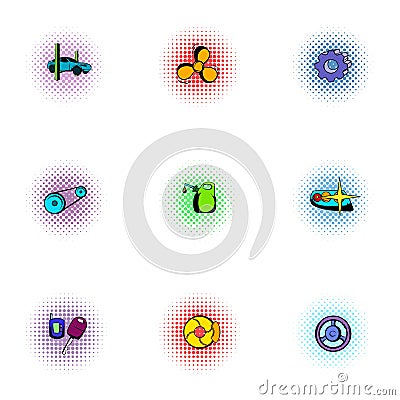 Maintenance car icons set, pop-art style Vector Illustration