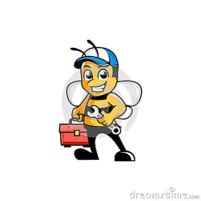 Maintenance cartoon bee with tool box Vector Illustration