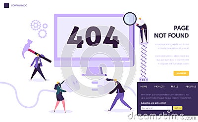 404 Maintenance Error Landing Page Template. Page Not Found Under Construction Concept with Characters Fixing Problem Vector Illustration