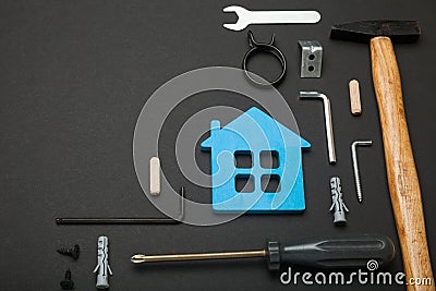 Maintenance in house, home repair. Toolset renovation background. Copy space for text Stock Photo