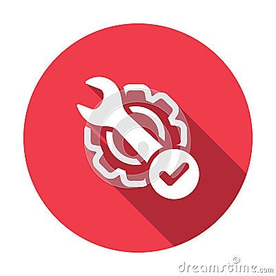 Maintenance icon with check sign. Corrective maintenance icon. Repair icon and approved, confirm, done, tick, completed symbol. Vector Illustration