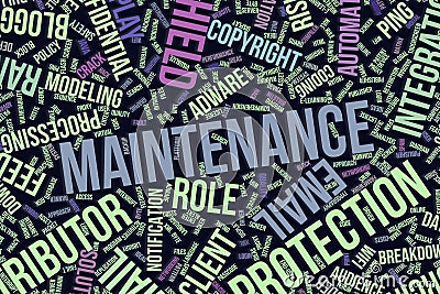 Maintenance, conceptual word cloud for business, information technology or IT. Stock Photo