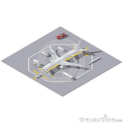 Maintenance of a passenger aircraft isometric icon set Vector Illustration