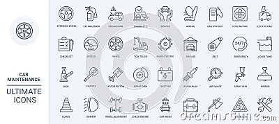 Maintenance and repair car service, auto shop thin line icons set, mechanic equipment Vector Illustration