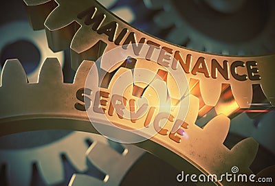 Maintenance Service on the Golden Gears. 3D Illustration. Stock Photo