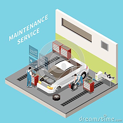 Maintenance Service Isometric Background Cartoon Illustration