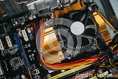 Maintenance update system upgrate concept. computer parts with harddisk, ram, CPU, graphics card, solid state drive SSD , Stock Photo