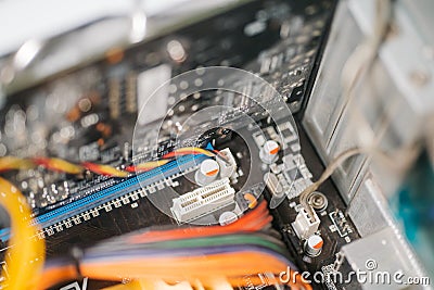 Maintenance update system upgrate concept. computer parts with harddisk, ram, CPU, graphics card, solid state drive SSD , Stock Photo