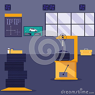Maintenance workshop scene icons Vector Illustration