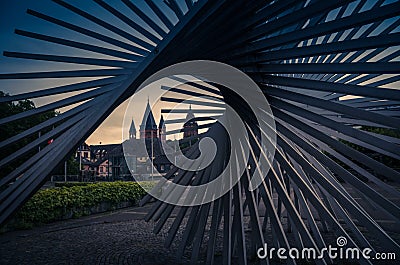 Mainz, Germany - August 12, 2017: Modern art sculpture near town hall Editorial Stock Photo