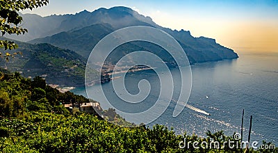 Maiori and Minori seen from Ravello. Mediterranean sea and Amalfi coast Italy Stock Photo