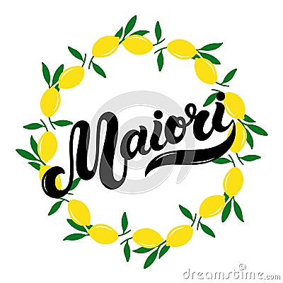 Maiori. The name of Italian town on the Amalfi coast Cartoon Illustration