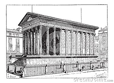 Maison Carree, in Nimes, Languedoc-Roussillon, France, vintage engraving Vector Illustration