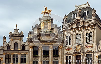 Maison Des Brasseurs and Anno Buildings in Grand Place of Brussels Stock Photo