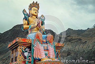 Maitreya Buddha statue near the Diskit Gompa Diskit Monastery in the Nubra Valley of Ladakh, northern India Stock Photo