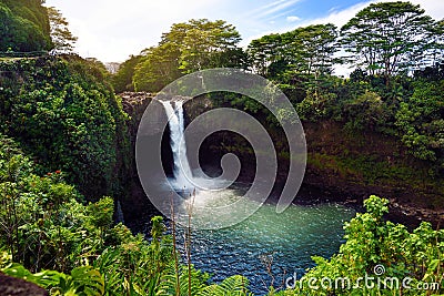 Majesitc Rainbow Falls waterfall in Hilo, Wailuku River State Park, Hawaii Stock Photo