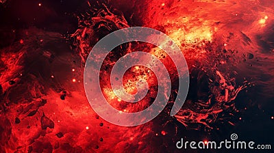 Majestic Abstract Fiery Cosmic Nebula Texture in Deep Red and Black Shades. Big Bang And Apocalypse View Stock Photo