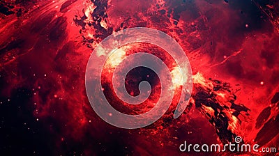 Majestic Abstract Fiery Cosmic Nebula Texture in Deep Red and Black Shades. Big Bang And Apocalypse View Stock Photo