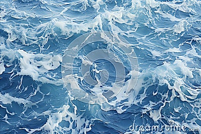 Majestic Aerial Perspective. Capturing the Power and Motion of Crashing White Waves in the Deep Sea Stock Photo