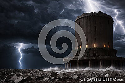 Abandoned Alien Fortress in Storm Stock Photo
