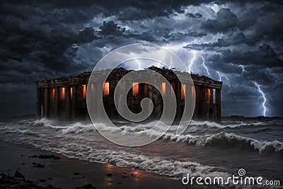 Abandoned Alien Fortress in Storm Stock Photo