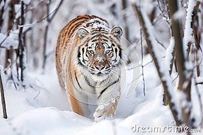 A majestic Amur tiger in its natural winter habitat, Generative Ai Stock Photo