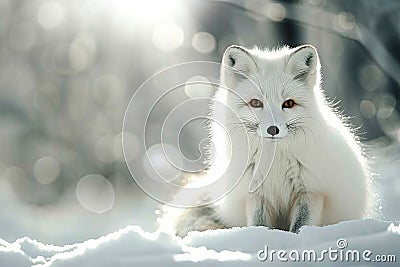 Majestic arctic fox gracefully roaming in its serene and pristine snowy natural habitat Stock Photo