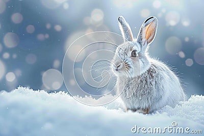 Majestic Arctic hare in pristine white snow setting with copyspace Stock Photo