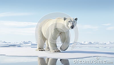 Majestic arctic mammal walking on frozen ice, looking at camera generated by AI Stock Photo