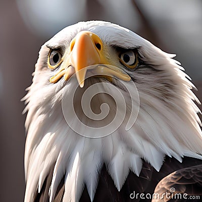 A majestic bald eagle poses for its portrait, perched on a tree branch, its keen eyes scanning the surroundings1 Stock Photo