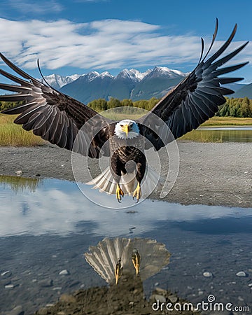 Bald Eagle Spreading Its Wings in Alaska Stock Photo