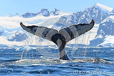 Majestic blue whale gracefully navigating the icy waters of antarctica in a stunning display Stock Photo