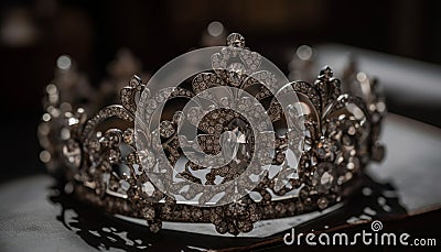Majestic crown, shiny gold diadem, precious gemstone jewelry, royal elegance generated by AI Stock Photo