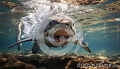 Majestic dolphin splashing, swimming in blue tropical underwater paradise generated by AI Stock Photo