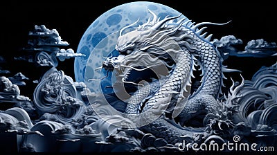 Lunar Dragon emerges from moonlit clouds Stock Photo