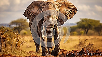 Majestic Elephant In The Savannah: A Stunning Wildlife Portrait Stock Photo