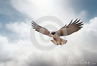 A majestic falcon soaring gracefully against a backdrop Stock Photo